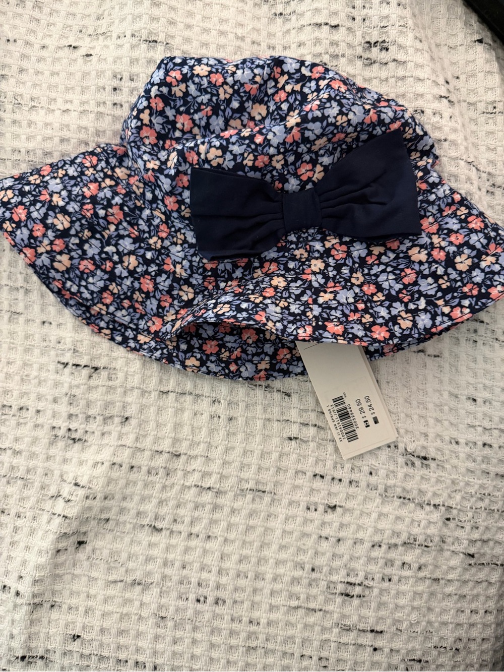 Girls' Navy Floral Sun Hat with Bow